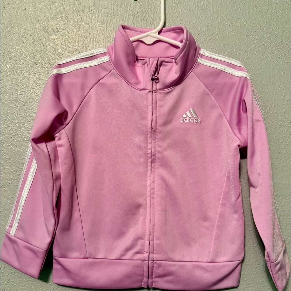 Adidas Light Pink Track Jacket with White Stripes